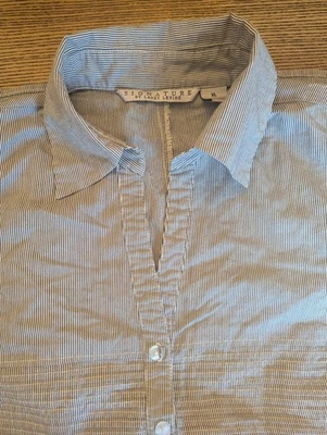 Camisa para mujer Larry Levine gris a rayas XL con botones usada en excelente estado  Foto 1 de 4