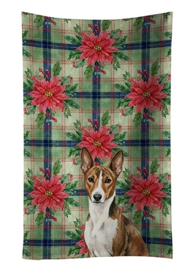 Brindle and White Basenji Christmas Poinsettas Kitchen Towel WDK8493KTWL - Image 1 of 4