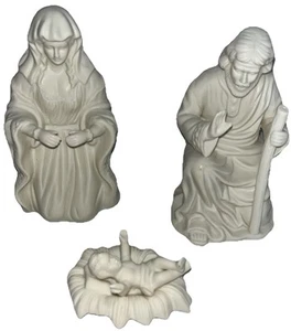 Set statuine Gesù Maria e Giuseppe Sacra Famiglia porcellana bisque vintage 6,5" - Foto 1 di 8
