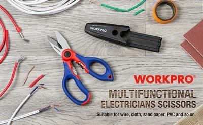 WORKPRO 162 mm Elektrikerschere Kabelschere Multi Schere mit Gürtelclip - Bild 1 von 4