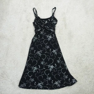 Vestido midi floral brillante Y2K para mujer talla 8 negro fiesta noche tiras hecho en el Reino Unido - Imagen 1 de 7