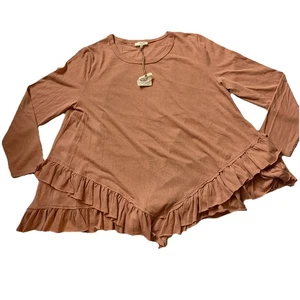 Camisa caballete para mujer con volantes capa albaricoque manga larga 2x nueva con etiquetas - Imagen 1 de 7