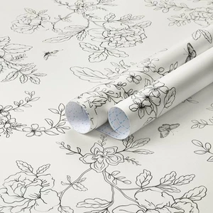 Floral Peel and Stick Wallpaper - Black and White Vintage Floral Contact Pape... - Picture 1 of 9
