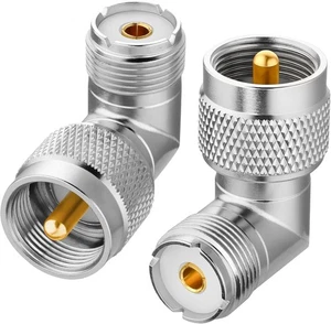PL259 Angolo Retto, Confezione da 2 Connettore Coassiale UHF Maschio a Femmina Confezione da 2, Argento  - Foto 1 di 7