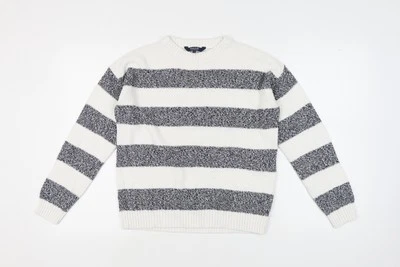 Maine Women's White Striped Pullover Jumper Size 12 - Image 1 of 4