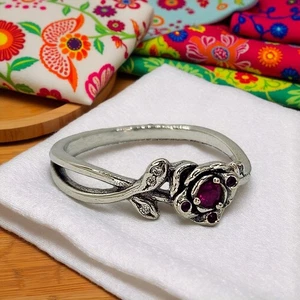 Red Rose Ring, Cute Silver Ring for Statement Look, Bright Jewellery for Her - Picture 1 of 4