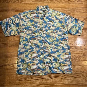 Tori Richard Hemd Herren Medium Fischdruck Hergestellt in den USA Urlaub Tropisch Knopfleiste - Bild 1 von 9
