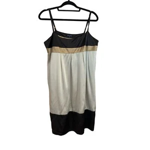 Boston Proper 100% Silk Sleeveless A Line Beige Black Gold Summer Evening Sz 14 - Picture 1 of 10