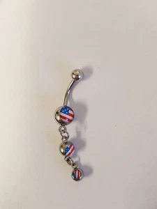 AMERICAN FLAG Belly Bars Dangle Drop Body Piercing Button Navel Gift Her Teen UK - Picture 1 of 2