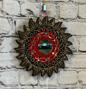 Gold Sun Moon Mosaic Tile Wall Mirror 20cm x 20cm 8 Inches Handmade Fairtrade - Picture 1 of 7