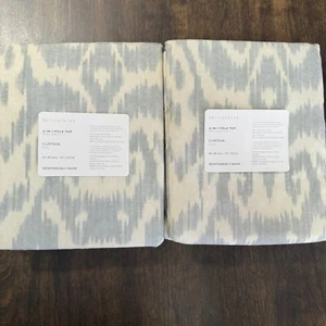 POTTERY BARN VEGA IKAT LINEN COTTON LIGHT FILTERING CURTAINS 50 X 84" ~ BLUE - Picture 1 of 6