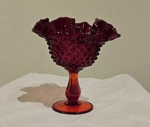 Fenton Red Hobnail Small Compote - Picture 1 of 3