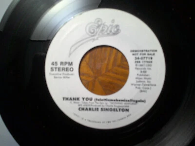 PROMO EPIC 45 RECORD/CHARLIE SINGLETON/THANK YOU (SLY STONE)/1987 R&B Foto 1 de 2