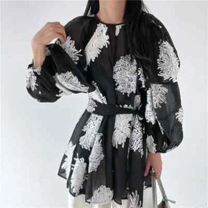 Ladies Black White Blouse Floaty Edgy Classic Arty Basic Long Tunic Shirt 14 - Picture 1 of 15