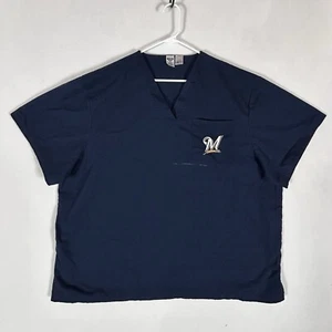 Milwaukee Brewers MLB Baseball Scrub Top Adult XXL Blue Pocket Concepts Sports - Picture 1 of 8