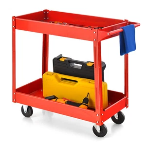 2-Tier Utility Cart Rolling Metal Tool Cart with Handle for Garage Warehouse - Picture 1 of 9
