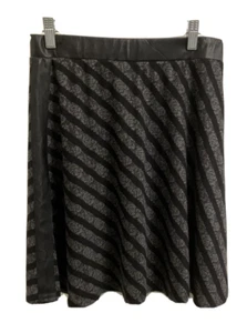 Joe Benbasset Sz M Skirt Black Gray Stripes Lace Short Faux Leather Trim NWT - Picture 1 of 10