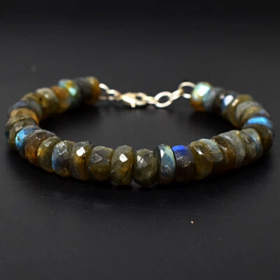 179 Cts Earth Mined 7" Long Labradorite Faceted Beads Woman Bracelet JK-60E295 - Image 1 of 2