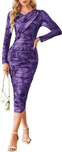 GRACE KARIN Womens Ruched Bodycon Mesh Print Fall Formal Midi Dress - Size 18 - Picture 1 of 1