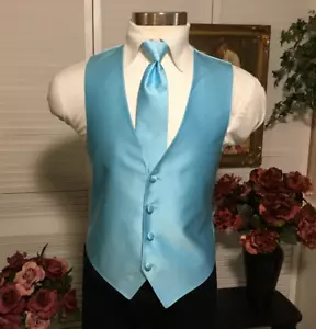 NWT $65 Michael Kors 3pc Set Blue Satin Waistcoat Vest & Tie Wedding Bartender S - Picture 1 of 12