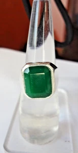 Natural Emerald Cut 6 Ct Green Emerald Ring 925 Sterling Silver Ring for Men - Picture 1 of 8