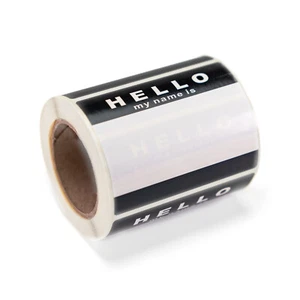 Roll of 250 'Hello My Name Is' Stickers Label Tags - Black & White 8cm x 6cm - Picture 1 of 1