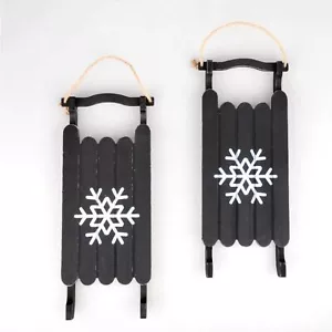 Set 2 Slitte Fiocco di Neve Decorative Natale Inverno Legno Decorazione Nuove! - Foto 1 di 4