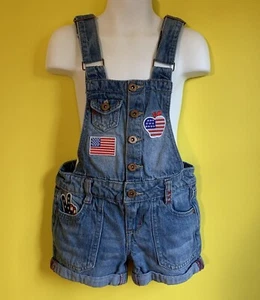 4th of July OUTFIT AMERICAN FLAG BIB SHORTS OVERALLS SHORTALLS GIRLS SIZE XS 4 5 - Picture 1 of 16