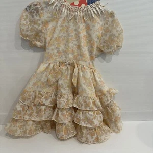 Girls Size 3 4 5 Dress Cottagecore Floral Party Vintage 80’s Cream Peach Orange - Picture 1 of 6