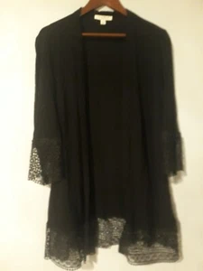 Studio Works Cardigan Black 1x With Lace Trim Rayon And Polyester *567 - Picture 1 of 4