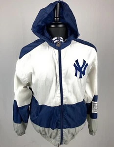 Vintage Mighty Mac New York Yankees Windbreaker Hoodie Zip Cream XL/20 - Picture 1 of 10