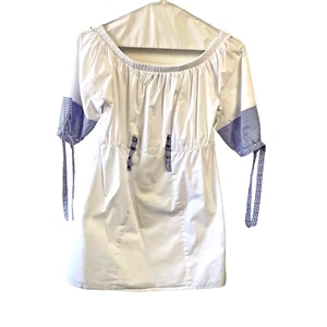 Love by Chesley Gr. M: weißes Baumwollkleid blau gestreifte Ärmel mit Bindeband - Bild 1 von 7