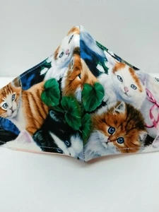 Mascarilla Linda Estampado Gatito Hecha a Mano Dos Capas 100% Algodón Lavable Reutilizable - Imagen 1 de 6