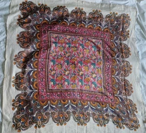 Vintage Large Handprinted Indian Cotton Scarf Shawl Bright Boho Festival 40"x44" - Picture 1 of 6
