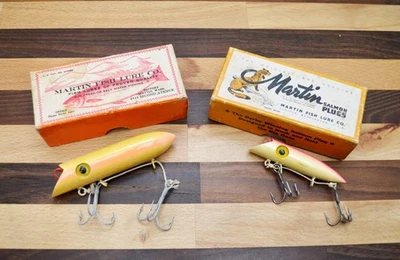 Tapones de madera vintage Martin Salmon - rosa perla y rojo perla branquia con cajas Foto 1 de 4