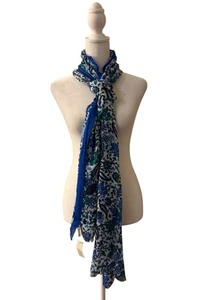 Sciarpa oblunga leggera Talbots blu floreale - accessorio avvolgente boho chic - Foto 1 di 7