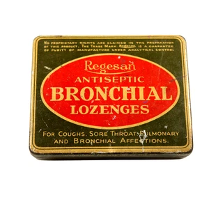 Regesan Antiseptic Bronchial Lozenges Tin 1940 England 3 5/8" x 2 7/8" - Picture 1 of 2