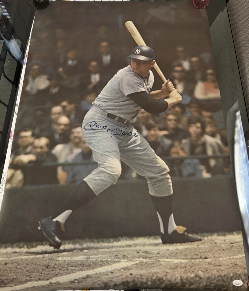 Mickey Mantle Autographed Poster Lefty Batting Stance HOF Yankees JSA Signed  - Image 1 of 4