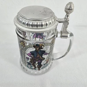 Vtg BMFN Three Musketeers Painted Glass Pewter Lidded Beer Stein 7" W. Germany - Picture 1 of 17