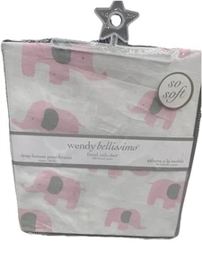 Wendy Bellissimo™ Fitted Crib Sheet Pink & Grey Elephants Super Soft NIP NEW - Picture 1 of 5