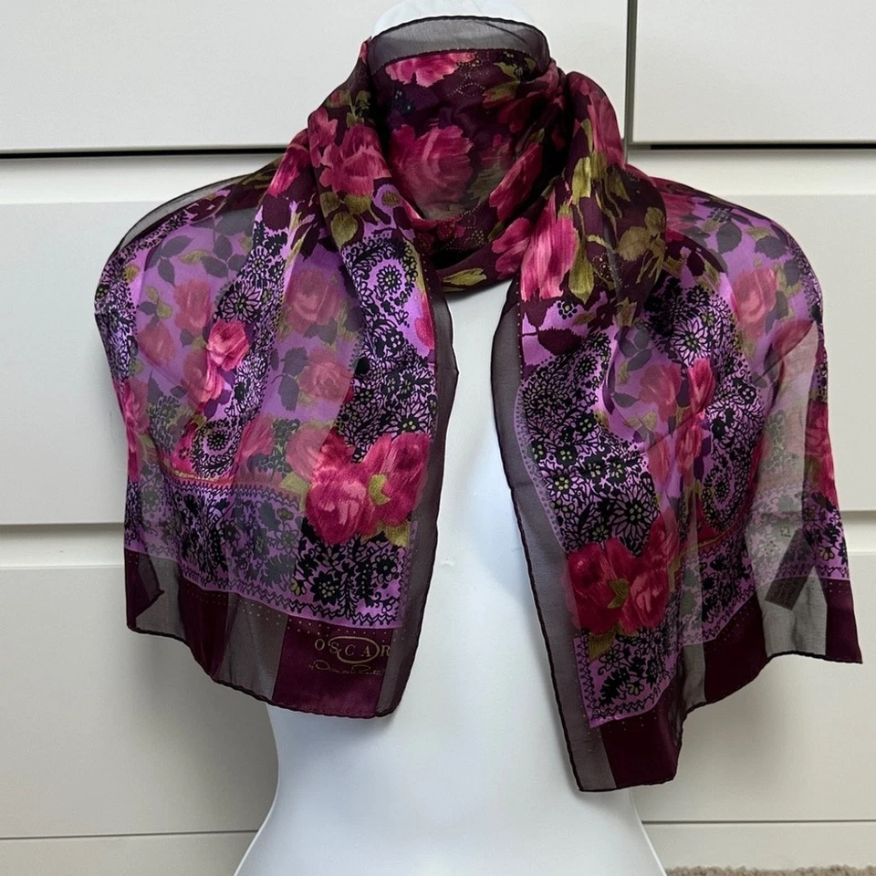 Bufanda de seda con estampado floral multicolor Oscar De la Renta 53x11 para mujer Foto 1 de 4