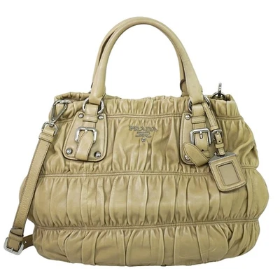 Bolso de Mano PRADA Nappa Gaufre BN1789 Cuero 2 Vías Beige Plata Foto 1 de 4