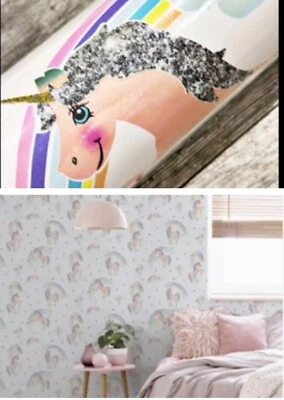 Girly Arthouse Princess Room Decor Rainbow Unicorn Sparkle Glitter Wallpaper - image 1 of 4