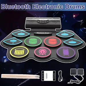 Bluetooth 9 Pad Electronic Roll Up Drum Kit Electric Hand Roll Drum Machine - Picture 1 of 18