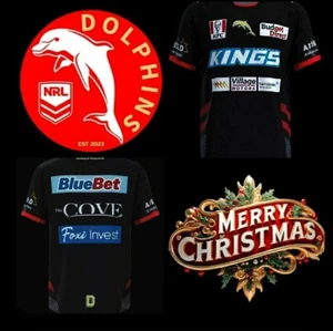 Redcliffe Dolphins 2023 NRL Mens Black Jersey Size 5XL - Picture 1 of 5
