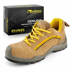 SAFETOE Safety Shoes Work Boots Yellow Leather Steel Toe Breathable Size UK6-12