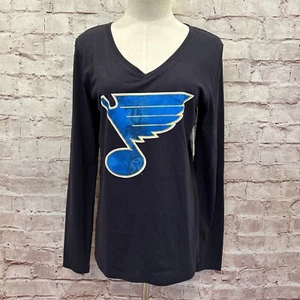 '47 BRAND Womens St Louis Blues NHL V- Neck Long Sleeve T- Shirt Size M NEW - Picture 1 of 3
