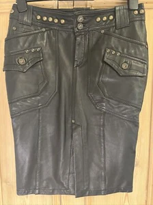 Diesel leather pencil skirt size 26 UK10 biker style studded detail Y2K VGC - Picture 1 of 13