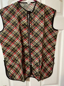 Vintage 1960's Red Plaid W/Accent Trim Zip Front Cobbler's Apron W/ Pockets - Picture 1 of 3