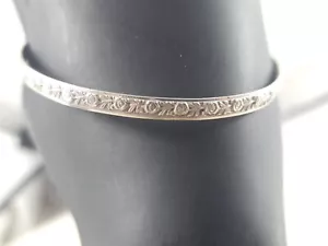 Mexico Vintage Solid Sterling Silver Rose Flower Pattern Bangle Bracelet 7 Grams - Imagen 1 de 4